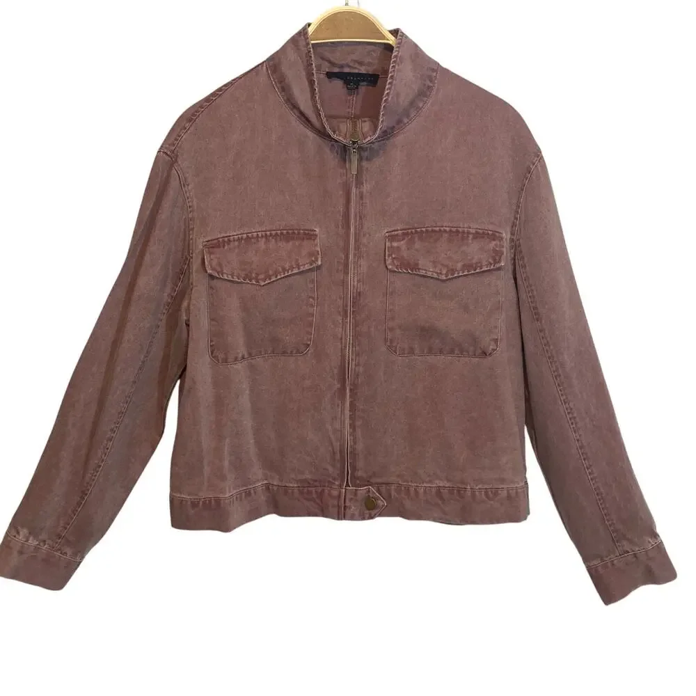 Jane and Delancey Lyocell Dusty Rose Double Chest Pockets Full Zip Bomber Jacket